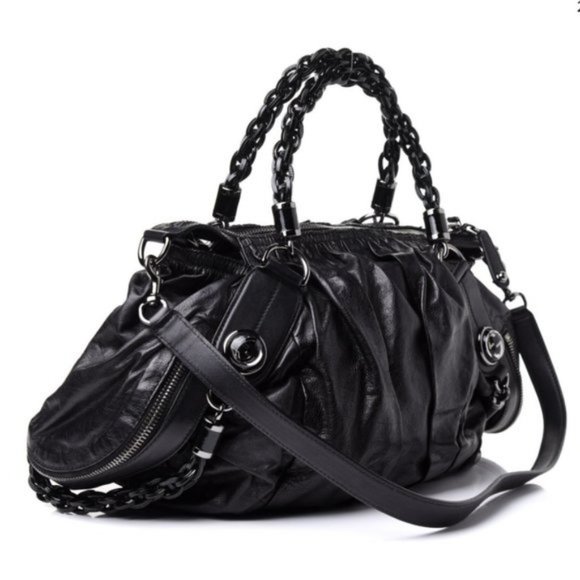 GUCCI Galaxy Two-Way Bag Black Leather Vintage Medium Satchel Purse HOST PICK x3 - Picture 6 of 13